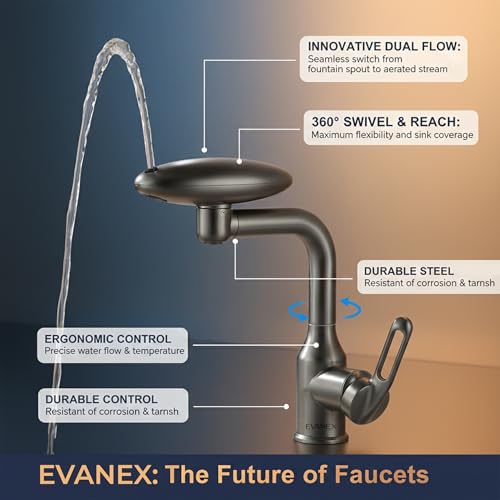 Image of EVANEX Kitchen Faucet | 304 Stainless Steel Pull Out Kitchen Faucet | Kitchen Tap | 360 Degree Rotating Tap for Sink Water Saving Aerated Flow | Deck Mounted Kitchen Sink Tap