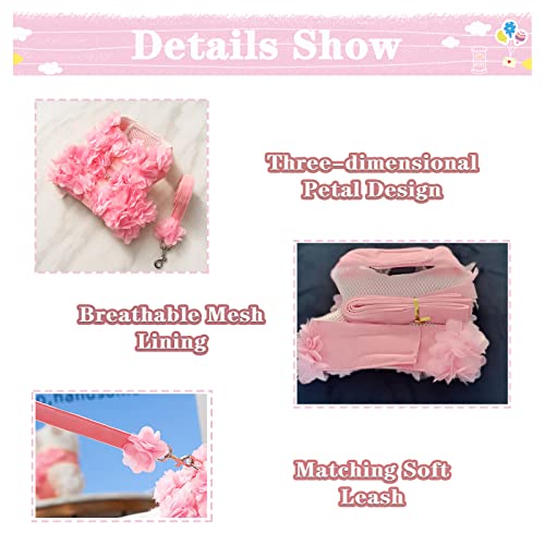 TENGZHI Puppy Dog Harness and Leash Set Pink Lace Floral Dog Vest Harness for Small Dogs Cute Soft Mesh Escape Proof Pet… - Image 3