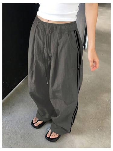 SHENHE Women's Y2k Baggy Track Pants Wide Leg Side Striped Drawstring Workout Casual Pants3