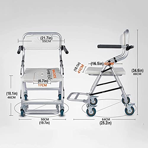 Sedia da doccia portatile per anziani, sgabello da bagno leggero con schienale e braccioli, sicuro e confortevole, aiuto per l'indipendenza degli anziani, 50 cm di larghezza, 88 cm di altezza