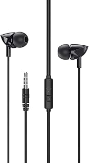 سماعة اذن ستيريو من ريماكس بخاصية عزل الضوضاء وميكروفون بمنفذ 3.5 ملم، لون ابيض، موديل RW-106، سلكي، في الاذن