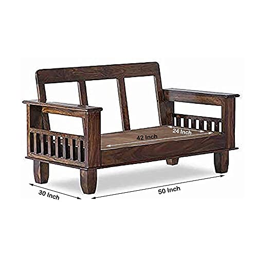 Image of Sheesham Wood Brown 2 Seater Sofa Set for Living Room Office Bedroom Furniture for Home
