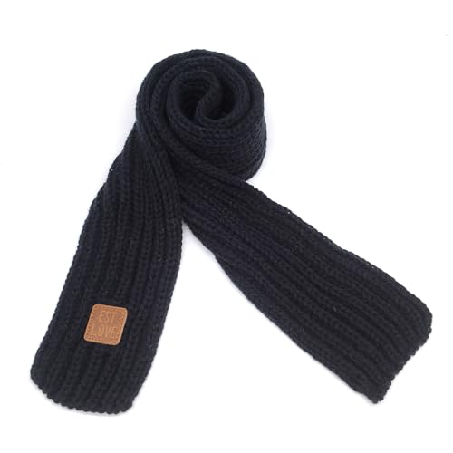 BEARUN Kids Knit Scarf Winter Fashion Solid Color Toddler Baby Scarves Wrap Neck Warmer Navy