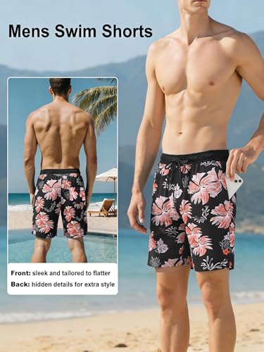 Image of Mens Swim Trunks with Compression Liner 2 in 1 Quick Dry Swimming Shorts Swimwear Bathing Suits with Pockets