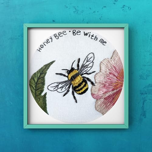 Image of YOUA Honeybee Embroidery Starter Kit for Beginners,Flower Cross Stitch Kits for Adults, Include Embroidery Clothes with Cute Bees and Flowers Patterns,Threads, Needles and Instruction