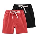 Pack de 6 pantalones cortos de algodón y lino para cintura elástica, ajuste casual, pantalones cortos para niñas y niñas 152, Rosa intenso., 7 años