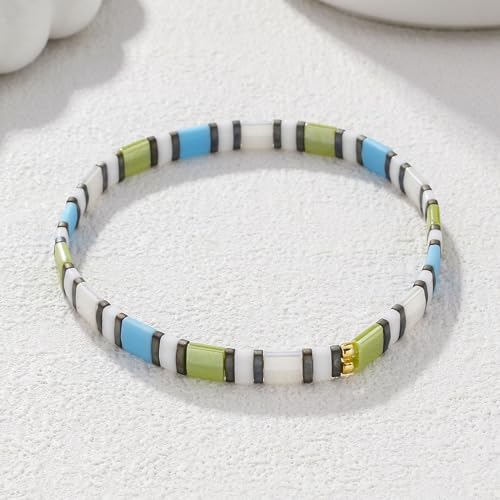Image of KELITCH Women Stretch Bracelets Pearl Charms Tila Shell Beaded Friendship Bracelet