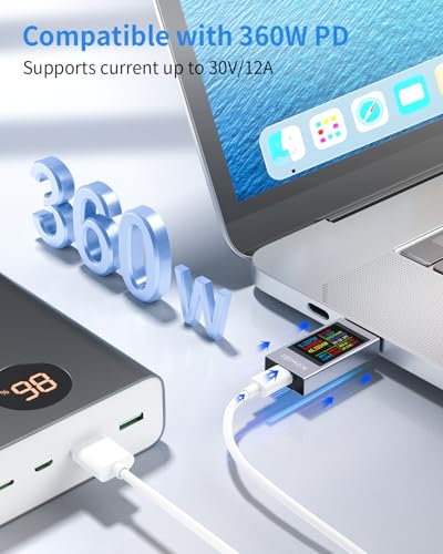 Image of USB C Tester Power Meter, 4-30V 0-12A Type-C PD Tester Digital Multimeter, Voltage and Current Tester Meter Voltmeter, Power Bank Capacity USB Cable Charger Detector (KWS-2303C)