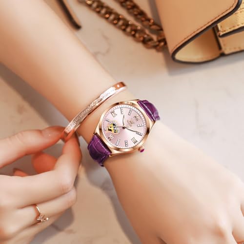 Image of OLEVS Watches for Women Automatic Ladies Watch Mechanical Leather Strap Self-Winding Diamond dial Waterproof
