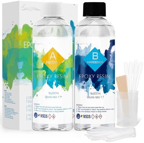 Suzzam 474ml 2K Epoxidharz Set, 1:1 Mischverhältnis mit Härter | Transparentes, kristallklares Gießharz, geeignet für Schmuck, Silikonformen, Holz, Untersetzer und DIY Resin Kunst