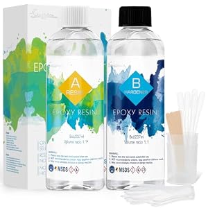 Suzzam Epoxidharz Set 474ml/16oz Epoxidharz mit Härter 1: 1 Verhältnis Glasklar Gießharz mit Handschuh, Messbecher, Holzstäbchen, Pipetten Harz Gießen Set für Holz, Schmuckherstellung