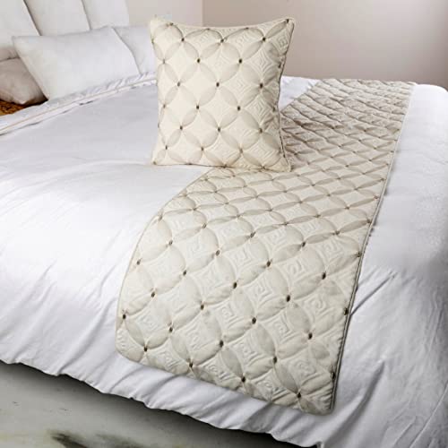 The Homecentric King Queen Twin Ivory Bed Runner With Decorative Throw Pillow Cover, Queen Size 74"X18" Bed Runner With Pillow Cover, Linen Quilted & Embroidery, Modern Contemporary - Tender Love #TOP3