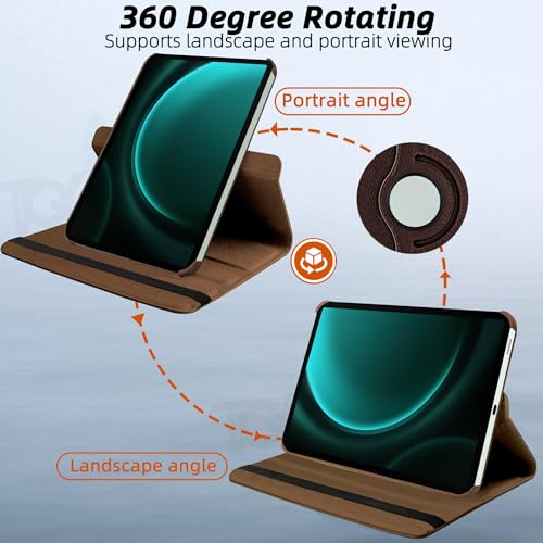 Image of TGK Rotating Cover for Samsung Galaxy Tab S9 FE+ 12.4 inch Leather Flip Case Cover (Brown)