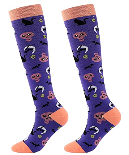 Chaussettes de Contention pour Femmes et Homme, Chaussettes de Compression Drôles Fantaisie Coton Chaussette Thème Halloween chauve-souris citrouille, Cadeau Cadeaux d'halloween (Style3, L/XL) Cover