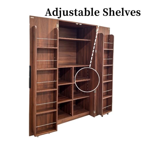 Image of 22 in Deep Kitchen Pantry Storage Cabinet with Door Shelving Walnut | 180 Doors with Bottom Rollers, Adjustable Shelves
