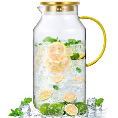 Image of Bivvclaz 1 Gallon Gold Glass Pitcher with Lid and Handle, Water Pitcher for Fridge, Glass Carafe for Hot /Cold Water, Large Iced Tea Jug for Coffee, Juice and Homemade Beverage