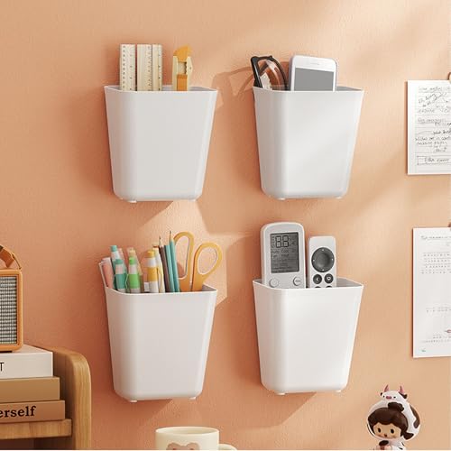 DLNXRUIS Portaobjetos autoadhesivos montados en la pared, 4 unidades caja de almacenamiento puerta cocina, última función portaobjetos de pared autoadhesivos (blanco, 4 unidades)