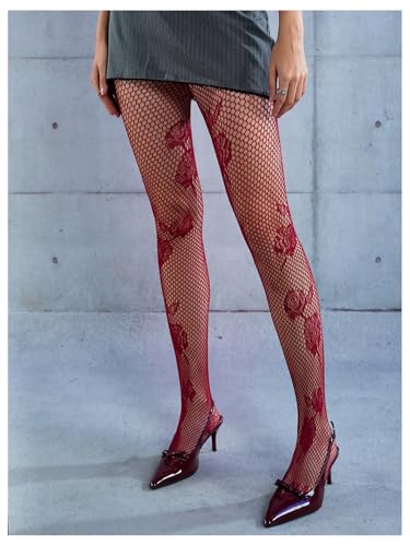 Verdusa Women's Patterned Fishnet Tights Y2k Sheer Floral Stockings Pantyhose3