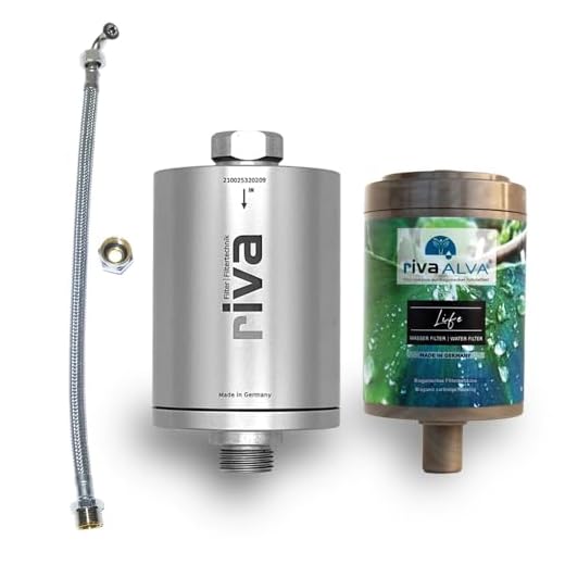 rivaALVA Filter Life Trinkwasserfilter Set | 100% Bio, Plastikfrei | Reduziert Kalk, Chlor | Filtert Schadstoffe, Mikroplastik | Kartusche u. Gehäuse inkl. Schlauchanschluss Set, Farbe:Silber