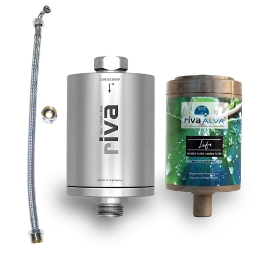 rivaALVA Life Wasserfilter Set Untertisch Trinkwasserfilter mit Blockaktivkohle Metallgehäuse Anschlussset und bioganischem Kartuschengehäuse