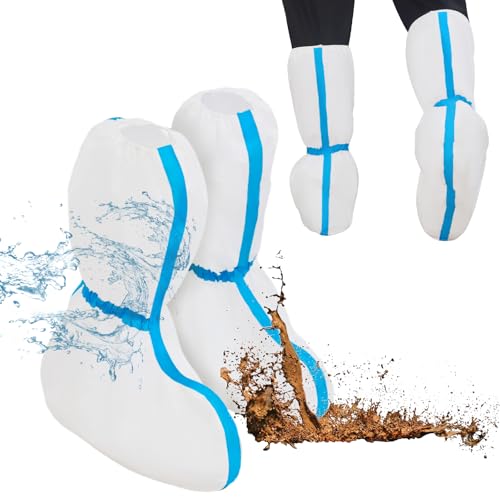 ETERNA 5 Pairs Boot Covers Disposable, Waterproof Shoe Covers, 19 inch Extra-Tall, One Size Fits Most, Splash-Resistant Shoes covers for Rain,Hazmat, Factory Workshop Lab Lawn Outdoor (White)