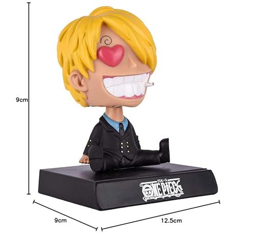 Image of Augen Super Hero One Piece Sanji Action Figure Limited Edition Bobblehead with Mobile Holder for Car Dashboard, Office Desk & Study Table (Pack of 1), Plastic
