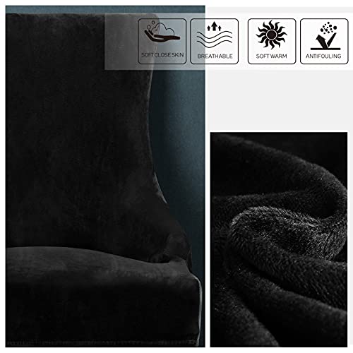 Lellen Velvet Stretch Wingback Chair Cover Slipcover - Reusable Arm Chair Protector Cover For Dining Room Banquet Home Decor Etc Machine Washable Hand Washable(Set Of 1,Black) #TOP3