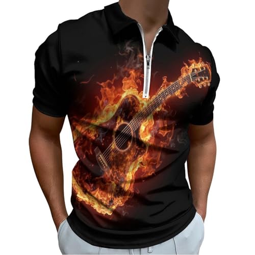 Polo chic à motif guitare 3D de qualité supérieure pour look mode homme
