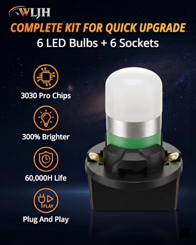Image of WLJH Green 194 Led Lights Car Dashboard Instrument Panel Bulbs Gauge Tach Speedometer 168 2825 T10 Led Bulb PC195 PC194 Twist Socket Dash Cluster, Pack of 6 | 3030 SMD, Dimmable, Stable Performance, PC195 PC161 PC168, Gauge Backlight, Instrument Light, No Dark Spots, 6-Pack