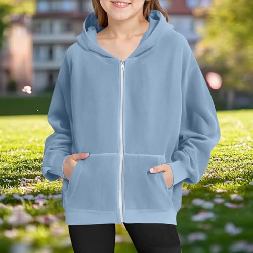 Girls Full Zip Hoodie Sweatshirt Fall Winter Long Sleeve Sweatshirt Casual Teen Sports Hooded with Pocket 4-15 Years2
