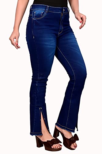 Image of Bell Bottoms Designer Bottom Slit and Distressed Hem Vintage Collection Jeans for Women Stretchable for Optimum Comfort