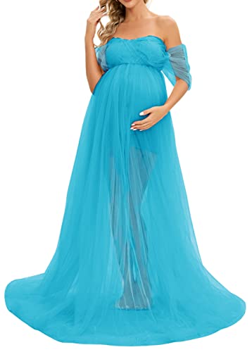 Robe de maternité longue en tulle transparent à épaules dénudées de soirée