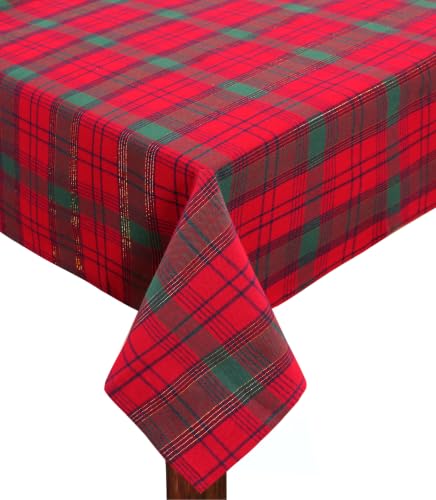 COTTON CRAFT Christmas Tartan Plaid Tablecloth -60x120 Inch Red Green Gold
