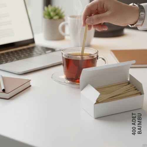 Ahşap Çay ve Kahve Karıştırıcı 400 Adet - Tek Kullanımlık Doğal Çubuk - Ofis ve Ev İçin Ekonomik Paket - Görsel 5