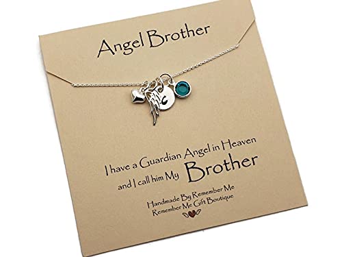 Remember Me Jewelry and Gifts, Memorial Gifts for Loss of a Brother, Angel Wing Necklace, Remembrance Jewelry Sterling Silver with Birthstone, Remembering a Loved One, Sympathy Gifts for Loss