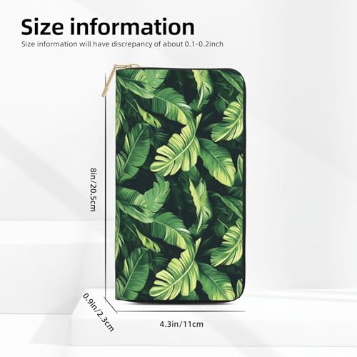 Tropical Green Plants Print Wallet Women Men, Long PU Leather Wallets for Women, Cute Womens Travel Wallet Purse Pouch with Zipper Pocket3