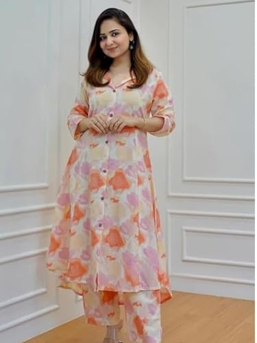 Leriya Fashion-Oslc House Women's Rayon Solid Regular Kurta Set (Lf-W1814&Tr871_Orange_L)
