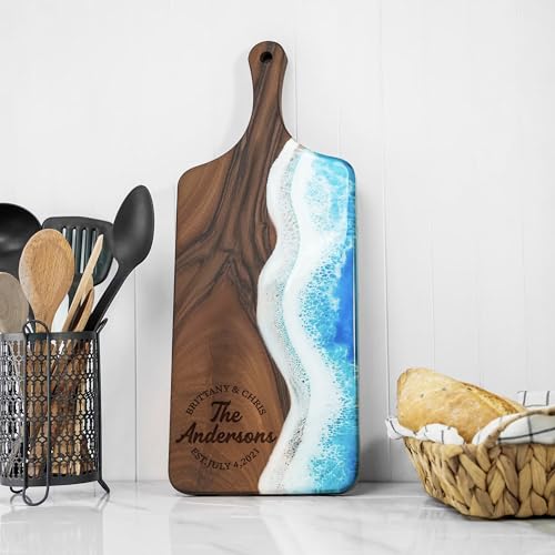Tabla de cortar rectangular en resina y nogal personalizada miniatura 5