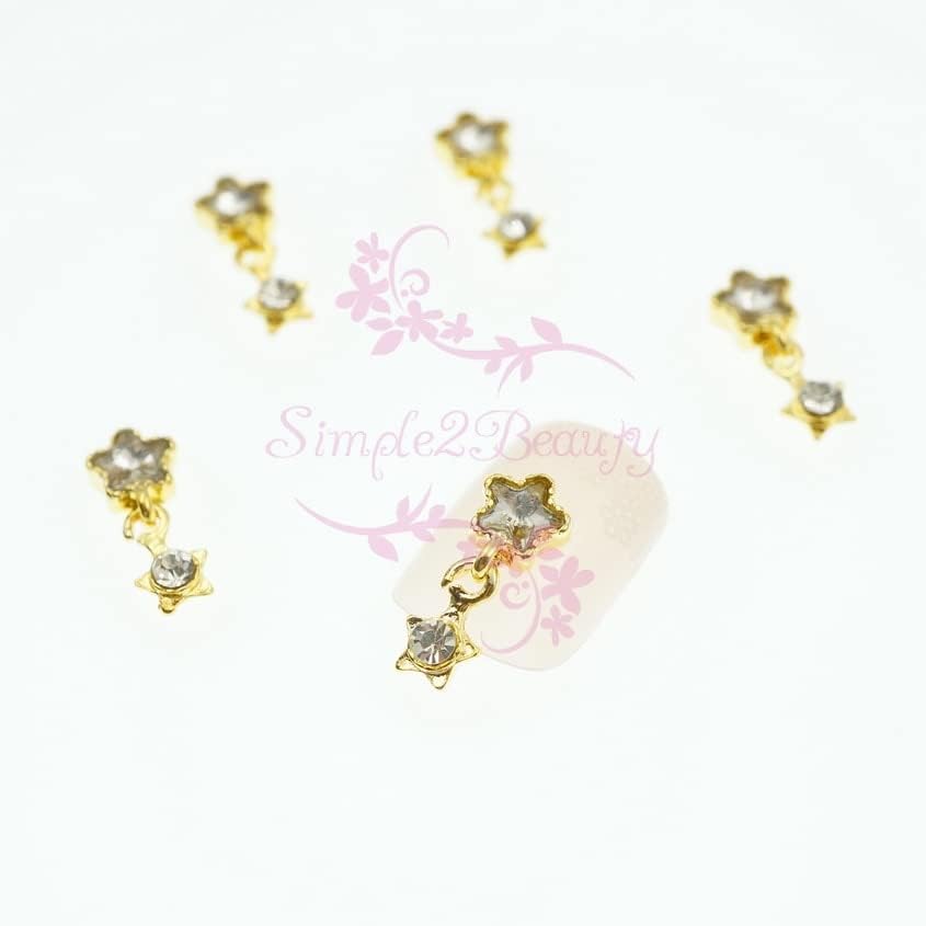 100PCS/LOT Cute Double Stars Clear Rhinestones Decor Dangle Design 3D Nail Art Alloy Charms Jewelry Handcrafts DIY Decorations