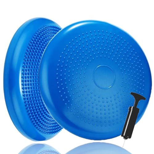 Erwachsene Balancekissen Ballsitzkissen mit Luftpumpe, Durchmesser 33cm Balance Training Yoga Matte Massage Board Physiokissen für Core, Koordination, Fitness Rückentraining Pad (Blau)