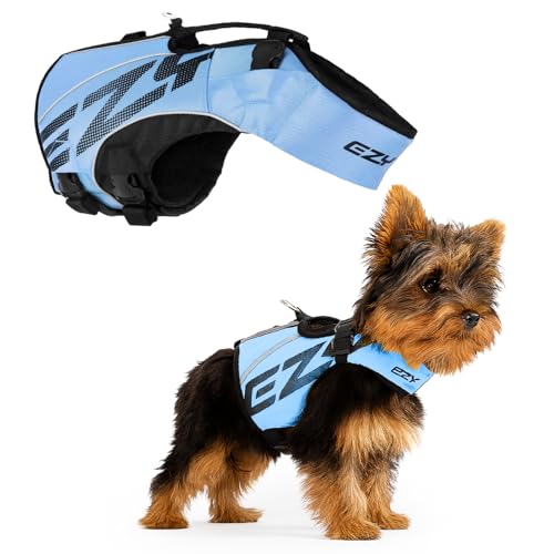 EzyDog Schwimmweste Hund – Premium Schwimmhilfe für kleine, mittlere & große Hunde – DFD X2 Boost Rettungsweste für Pool, Strand & Boot (S, Blau)