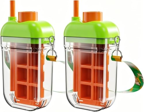 2-in-1 Ice Cube Water Bottle, 550ml BPA-Free, 2 Pack, Orange Green
