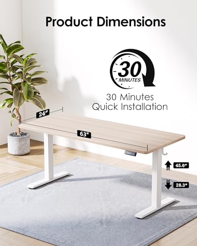 TIQLAB Electric Standing Desk, Adjustable Height Stand up Desk, 63 * 24 Inches Sit Stand Home Office Table with Splice Board, Light Walnut