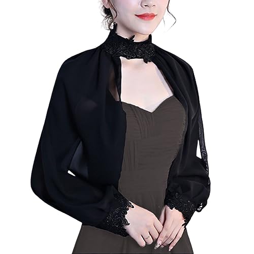 Women's Bolero Shrug Soft Cape Long Sleeve Chiffon Wedding Embroidered Mock Neck Fashion Summer