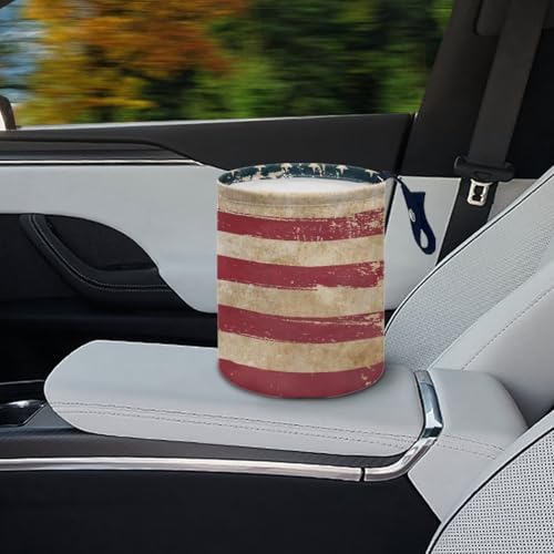 Image of Pensura Vintage American Flags Car Garbage Bin Reusable Hanging Auto Trash Can for Front Seat Back Seat Car Organizer for Car, Office, Home, Travel Camping Accessories