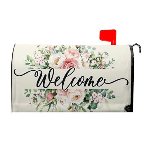 Welcome Spring Mailbox Covers Magnetic Standard Size 18'x21' Spring Blooming Flowers Wreath Mailbox Wraps Spring Summer Flowers Mailbox Cover Post Letter Box Cover Decor for Home Garden Yard