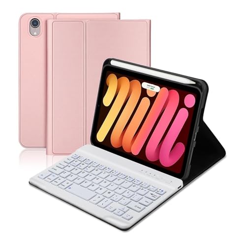 Étui en cuir PU avec clavier iPad Mini 7/6 8.3" rose gold et porte-crayon protecteur