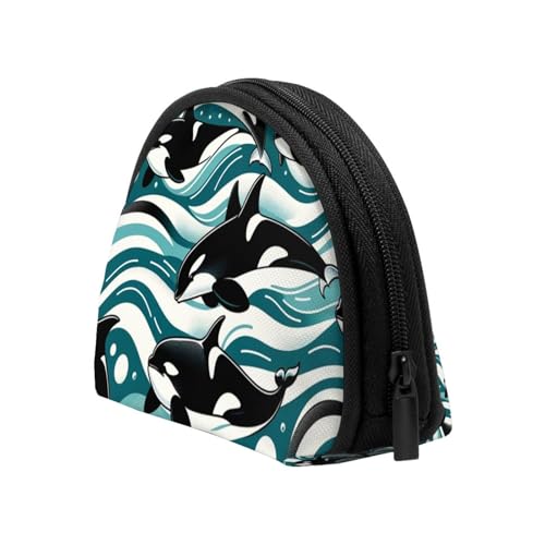 Portable Coin Purse Killer-Whales-Waves Mini Zippered Money Pouch Card Holder4