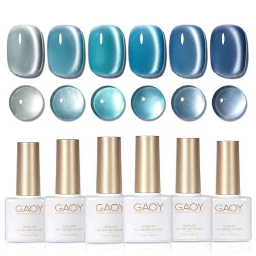 GAOY Blue Cat Eye Gel Nail Polish Set with Magnet for Glitter Hol...