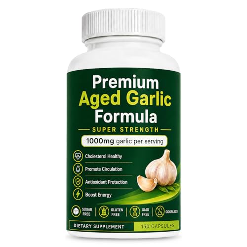 KYZTMHC Premium Aged Black Garlic Capsules Odorless Garlic Supplement 1000mg Per Serving with SAC Heart & Circulation Support Antioxidant Wellness Formula for Adults 150 Capsules